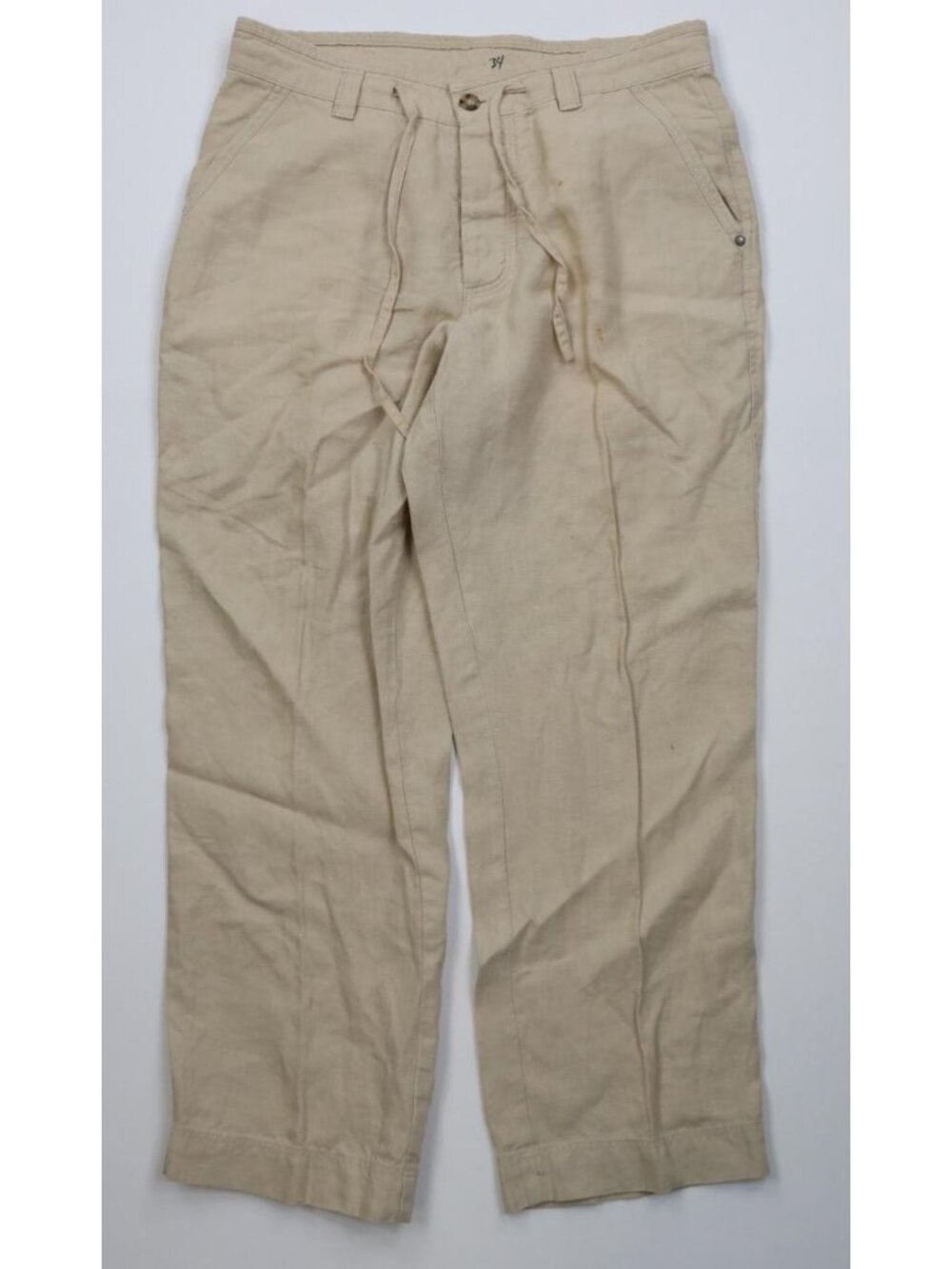 Vintage 90s Y2K Streetwear Mens 34x30 Distressed Linen Wide Leg Harem Pants Tan